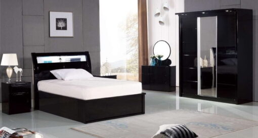 RUGBY HIGH GLOSS DOUBLE BED WITH STORAGE & LED LIGHT