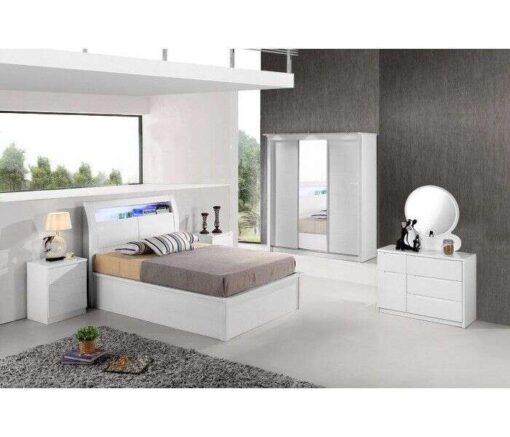 RUGBY HIGH GLOSS KINGSIZE BED WITH STORAGE & LED LIGHT