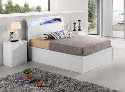 RUGBY HIGH GLOSS KINGSIZE BED WITH STORAGE & LED LIGHT