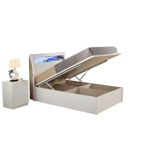 RUGBY HIGH GLOSS KINGSIZE BED WITH STORAGE & LED LIGHT